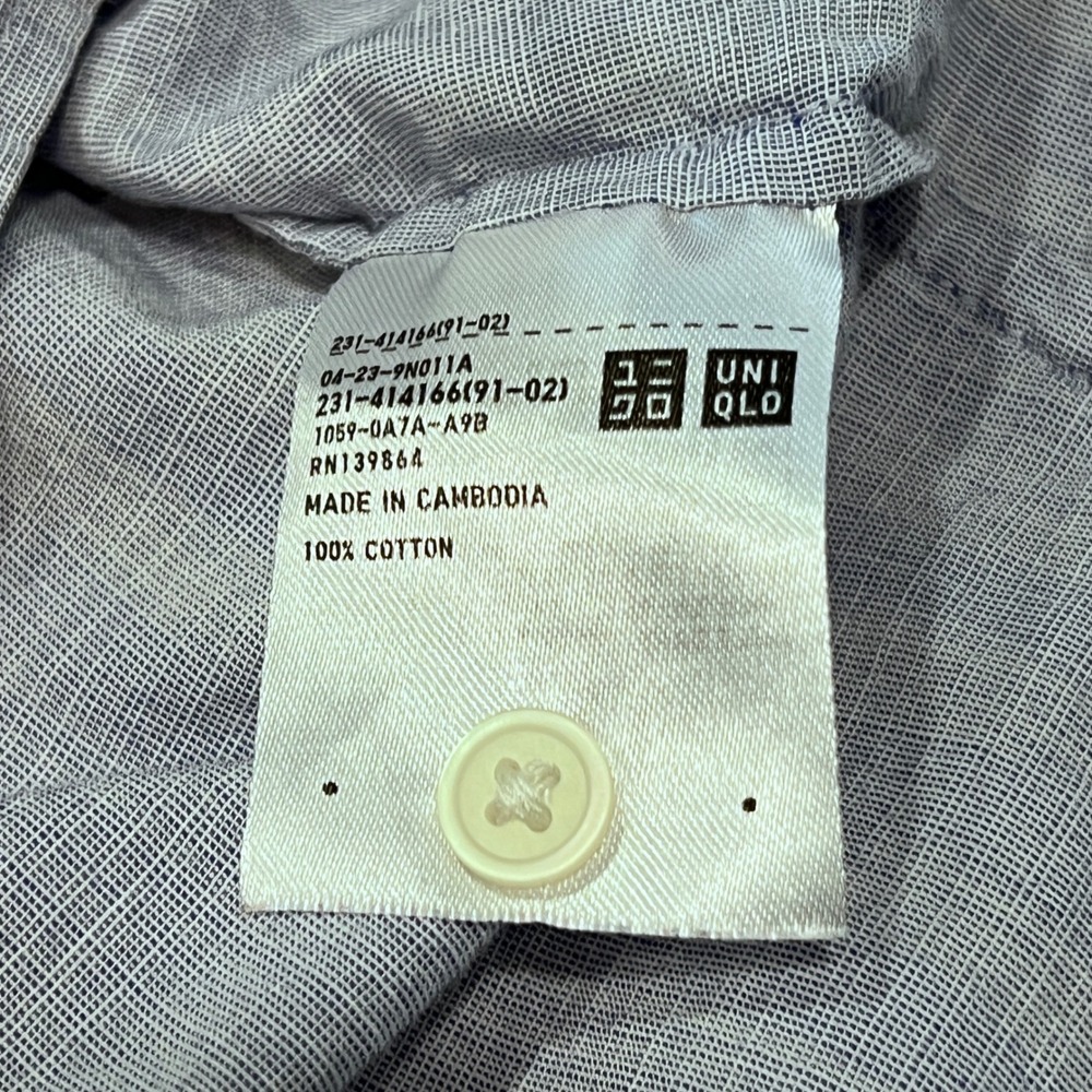 Uniqlo Womens XL Blue Plaid Cotton Henley Blouse Short Sleeve Band Collar Top - Picture 6 of 10